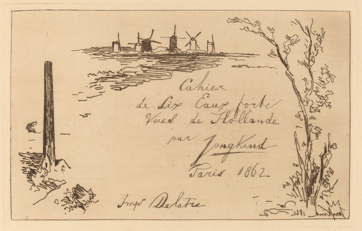 Página de rosto (Título do caderno de seis gravuras) de Johan Barthold Jongkind