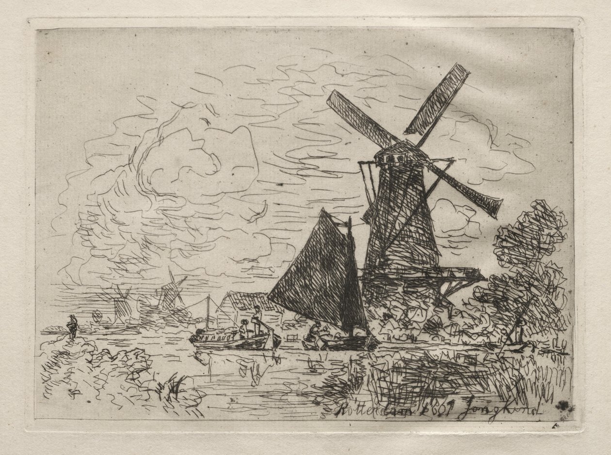 Moinhos de vento na Holanda de Johan Barthold Jongkind