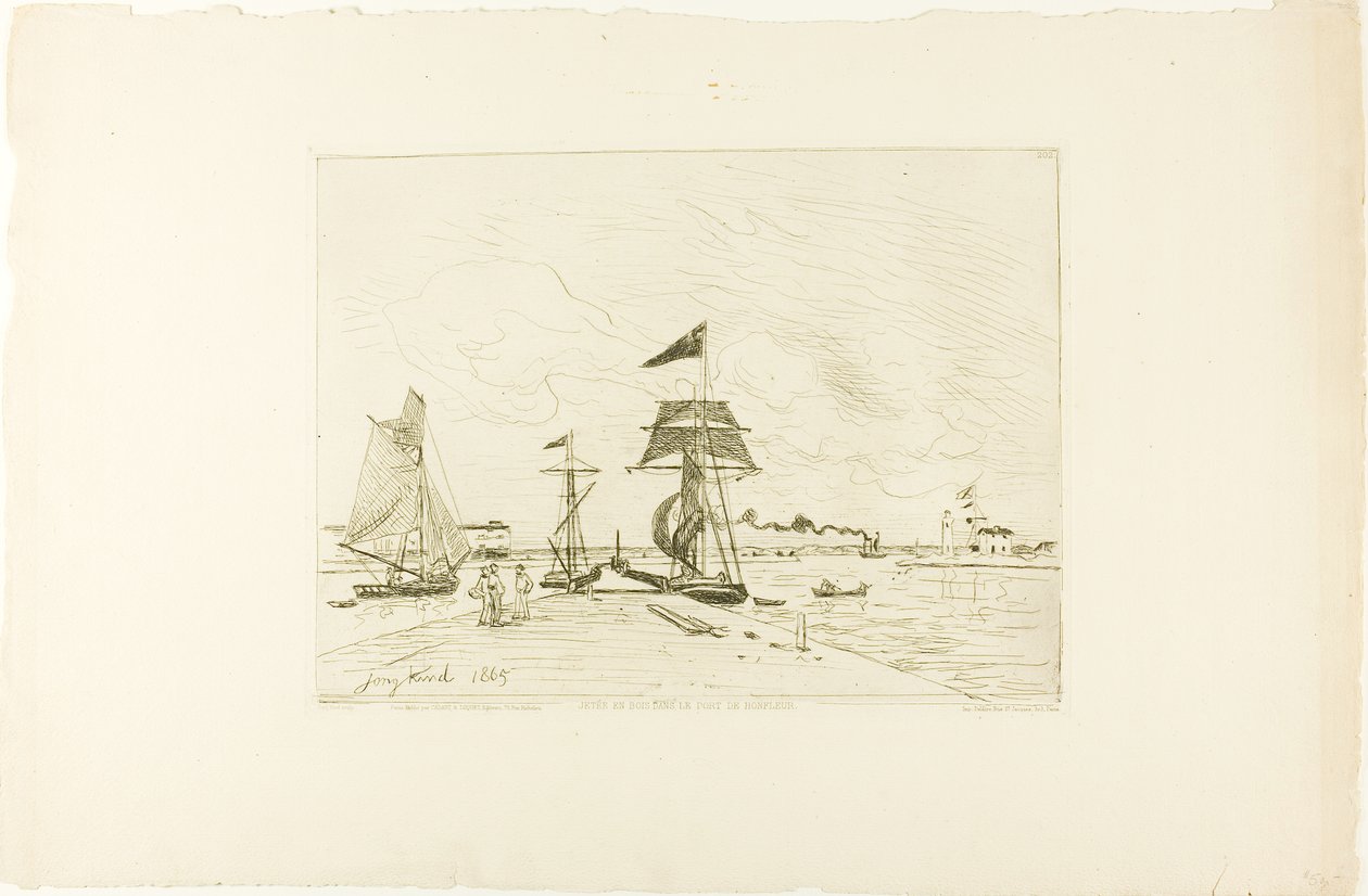Cais de madeira, Porto de Honfleur de Johan Barthold Jongkind