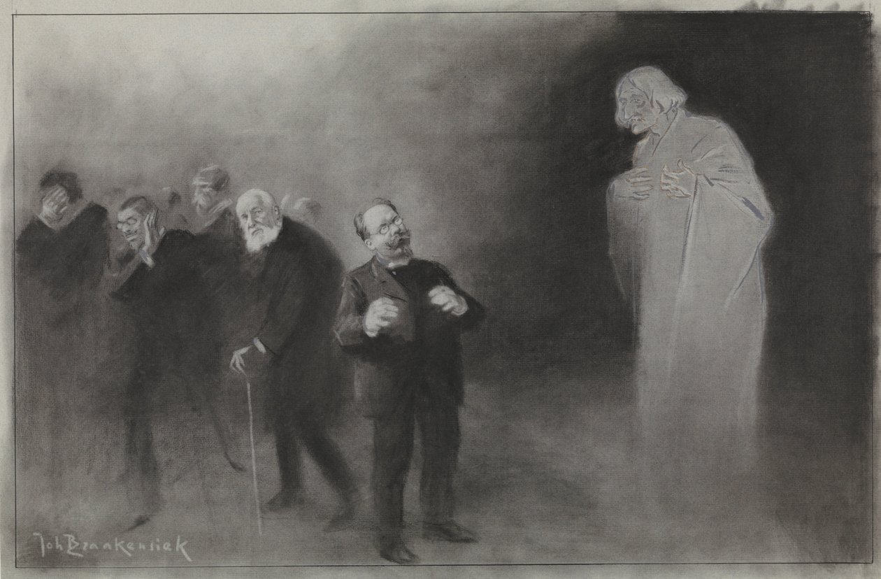 Design para ilustração em De Amsterdammer: O esquecimento de Schimmel no desejo de ano novo de den Stadschouwburg, 13 de janeiro de 1907 de Johan Braakensiek