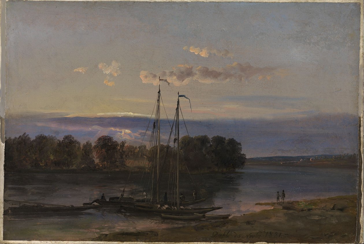 Ambiente noturno junto ao rio Elba de Johan Christian Dahl