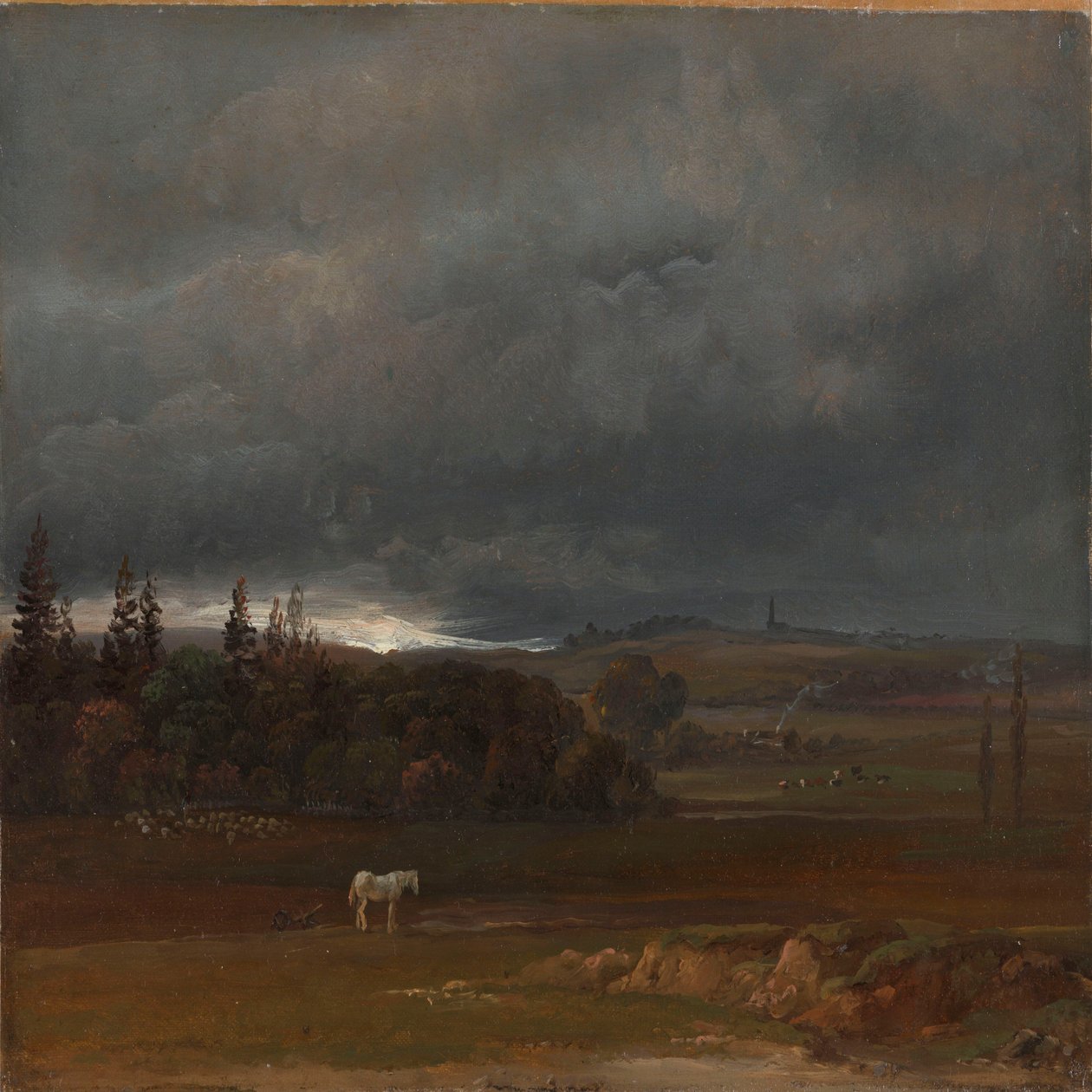 Campo perto de Dresden com cavalo branco de Johan Christian Dahl