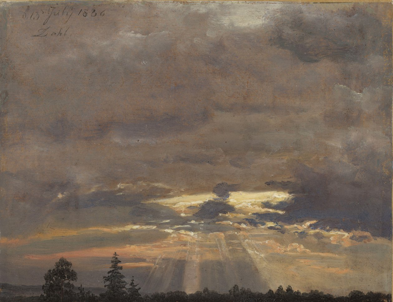 Estudo de nuvens com raios de sol de Johan Christian Dahl