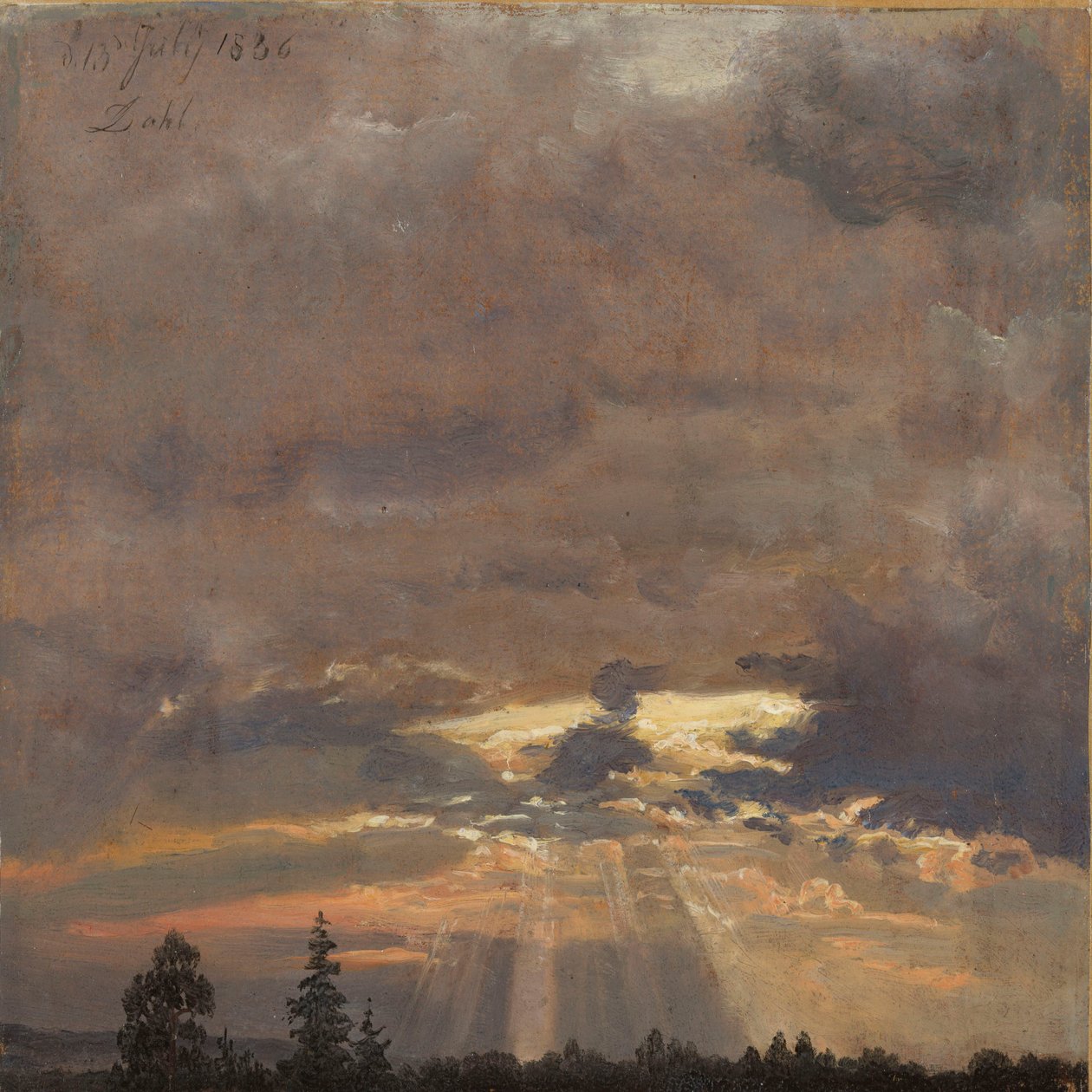 Estudo de nuvens com raios de sol de Johan Christian Dahl