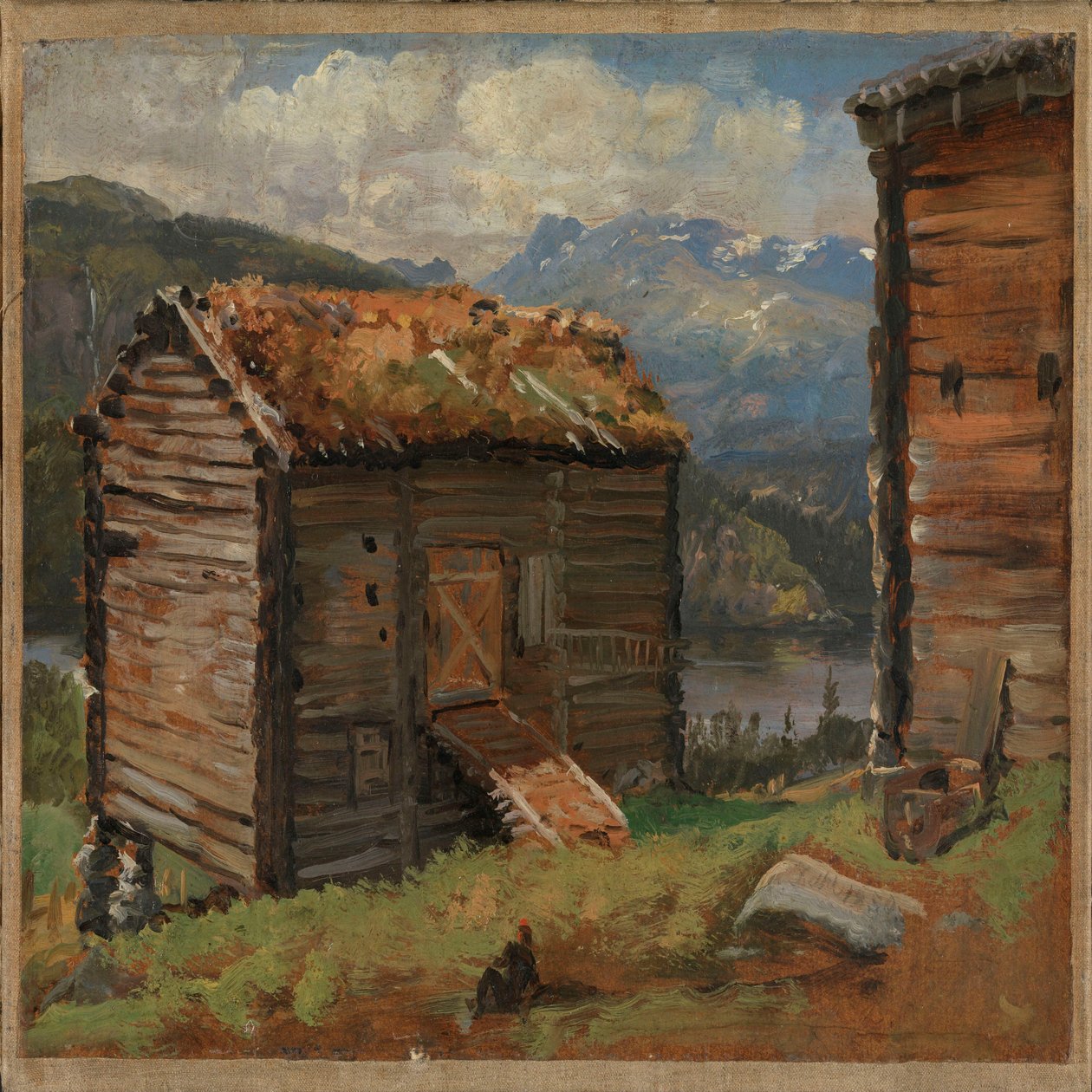 Edifícios agrícolas em Hjelle, no Valdres de Johan Christian Dahl