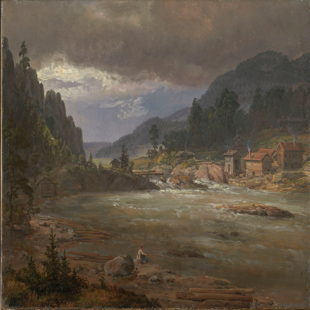 Hellefossen perto de Hokksund de Johan Christian Dahl