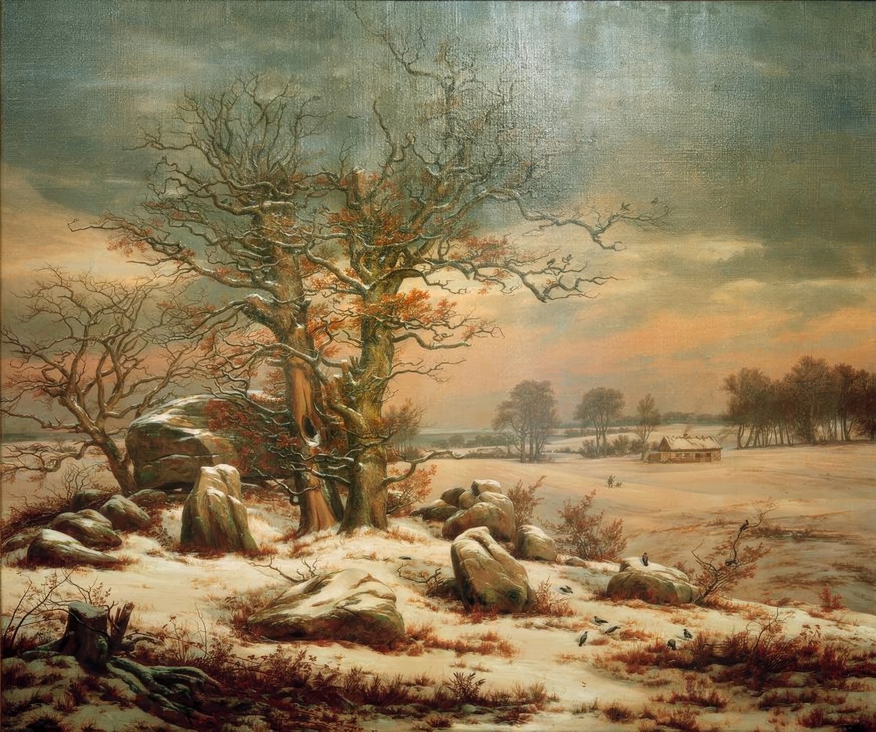 Túmulo megalítico perto de Vordingborg no inverno de Johan Christian Dahl