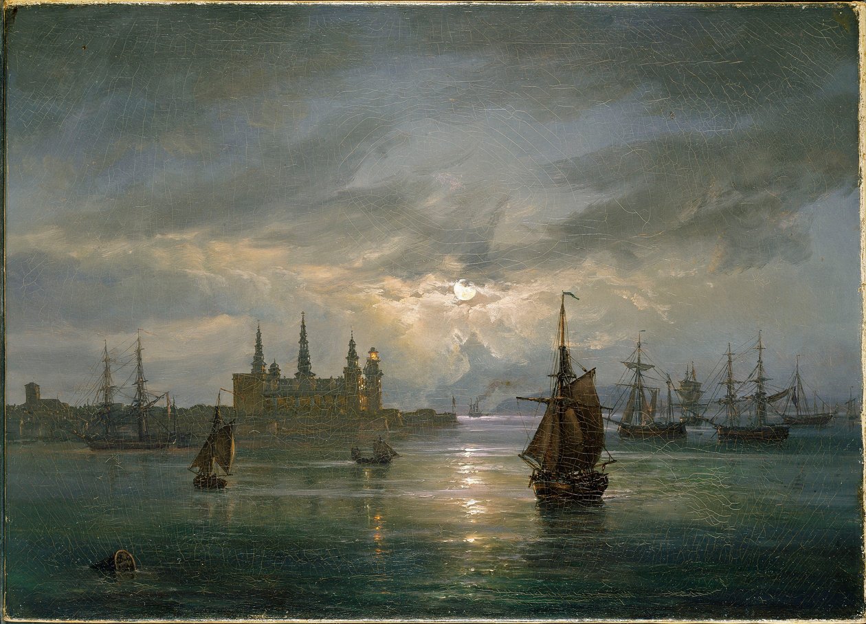 Castelo de Kronborg ao luar de Johan Christian Dahl