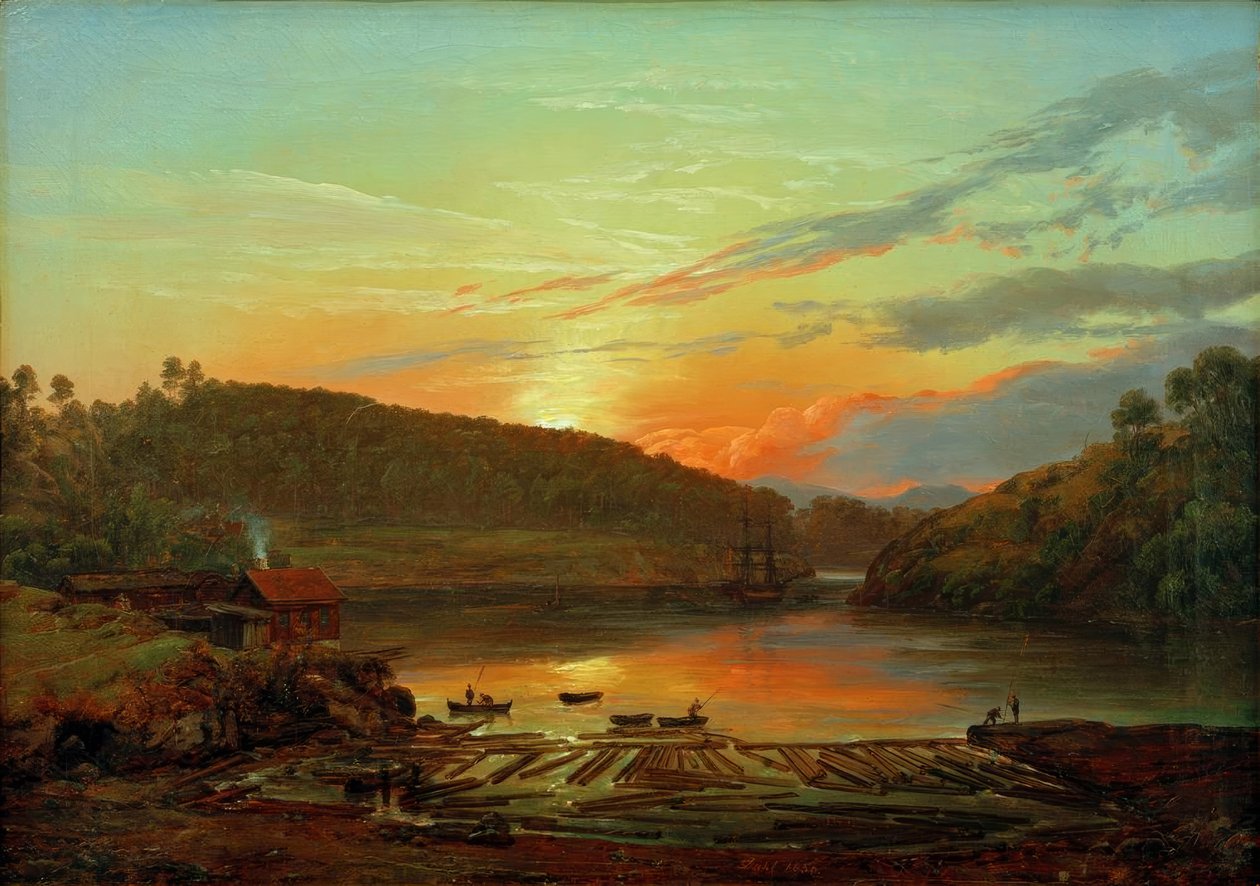 Paisagem em Skien por do sol de Johan Christian Dahl