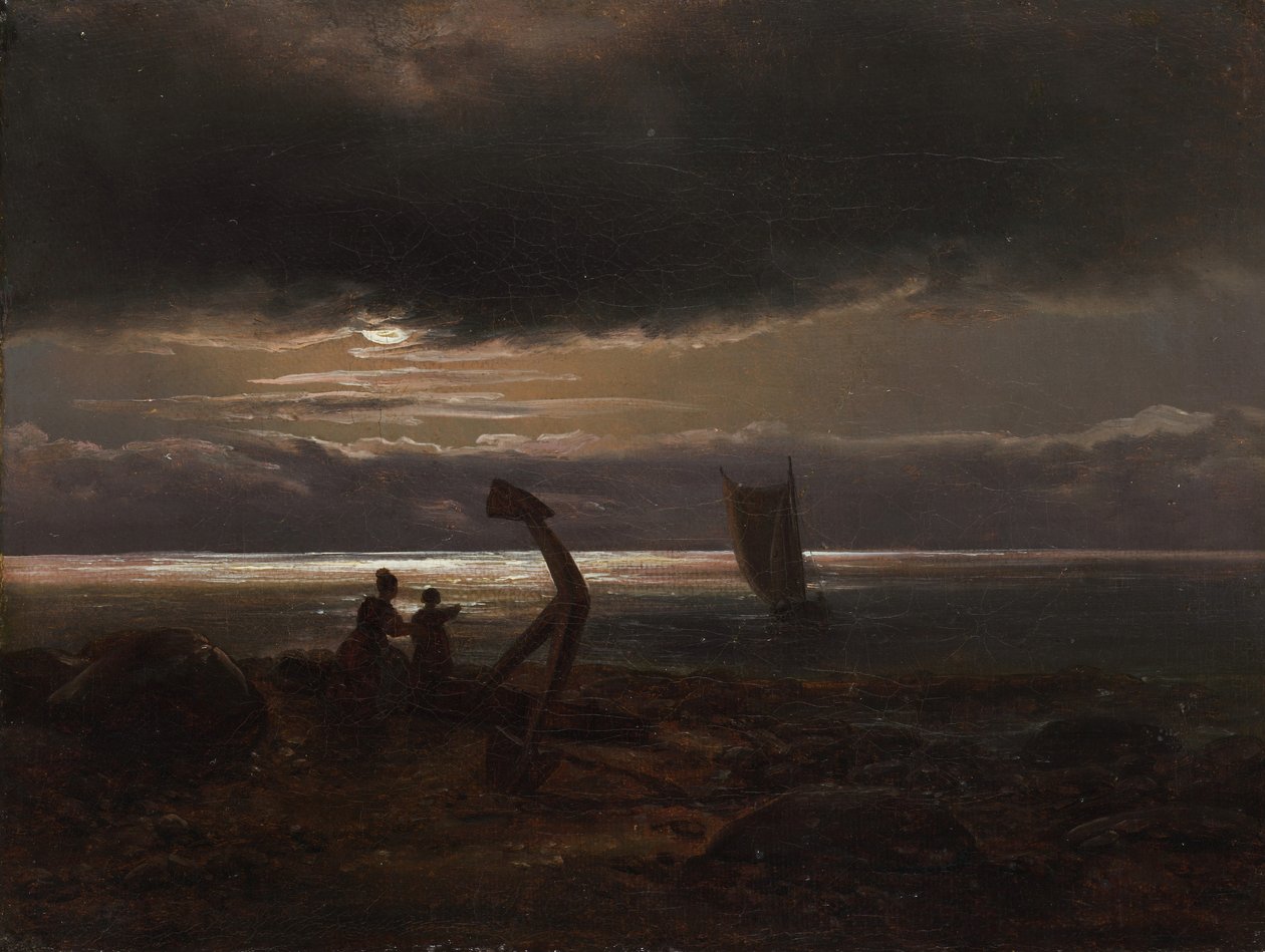 Mãe e filho à beira-mar, 1830. de Johan Christian Dahl