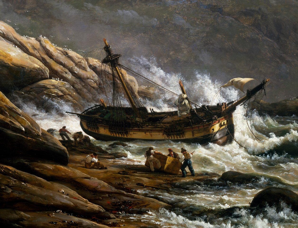 Naufrágio na costa norueguesa, por Johan Christian Clausen Dahl (1788-1857), detalhe, Noruega de Johan Christian Dahl
