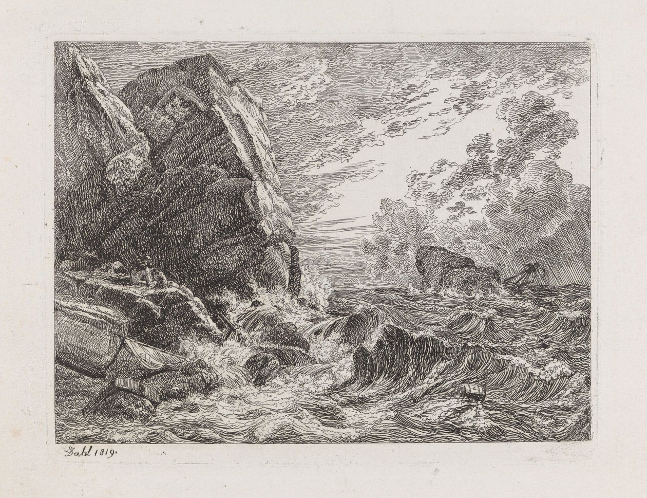 Naufrágio numa costa rochosa de Johan Christian Dahl