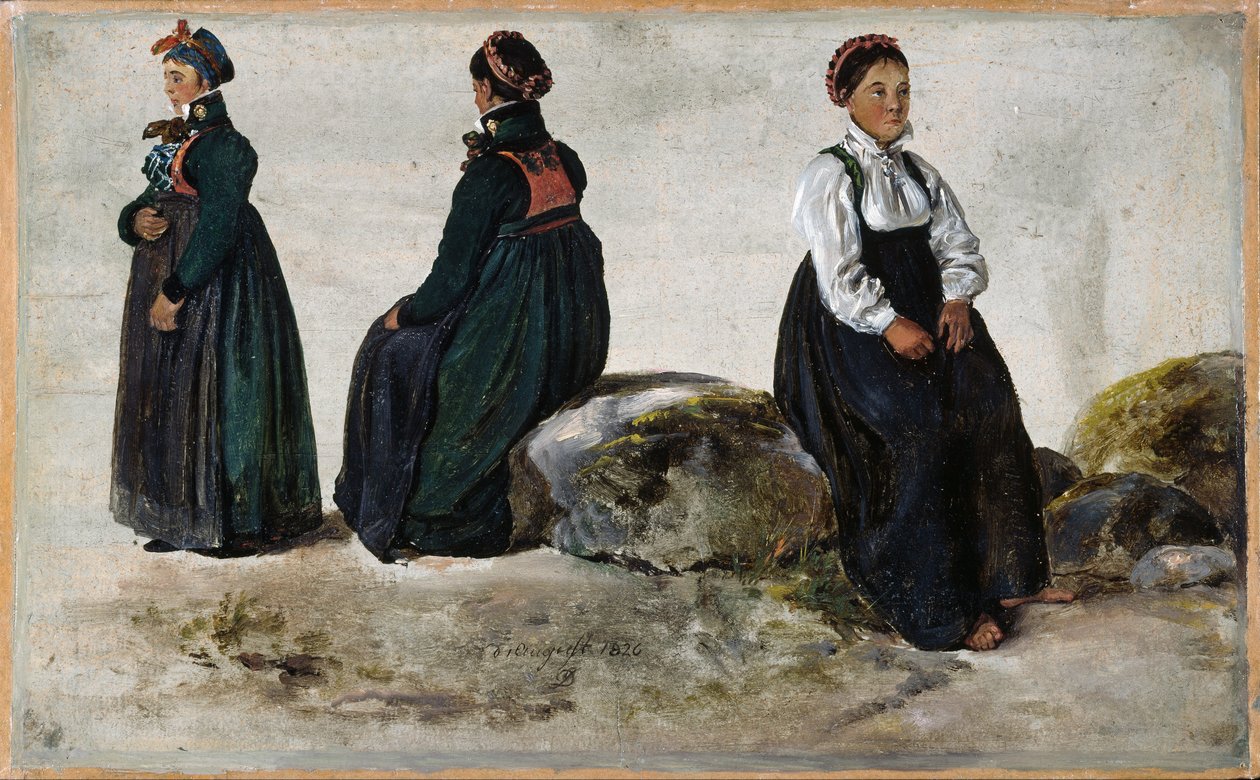 Estudos de trajes femininos de Luster em Sogn de Johan Christian Dahl