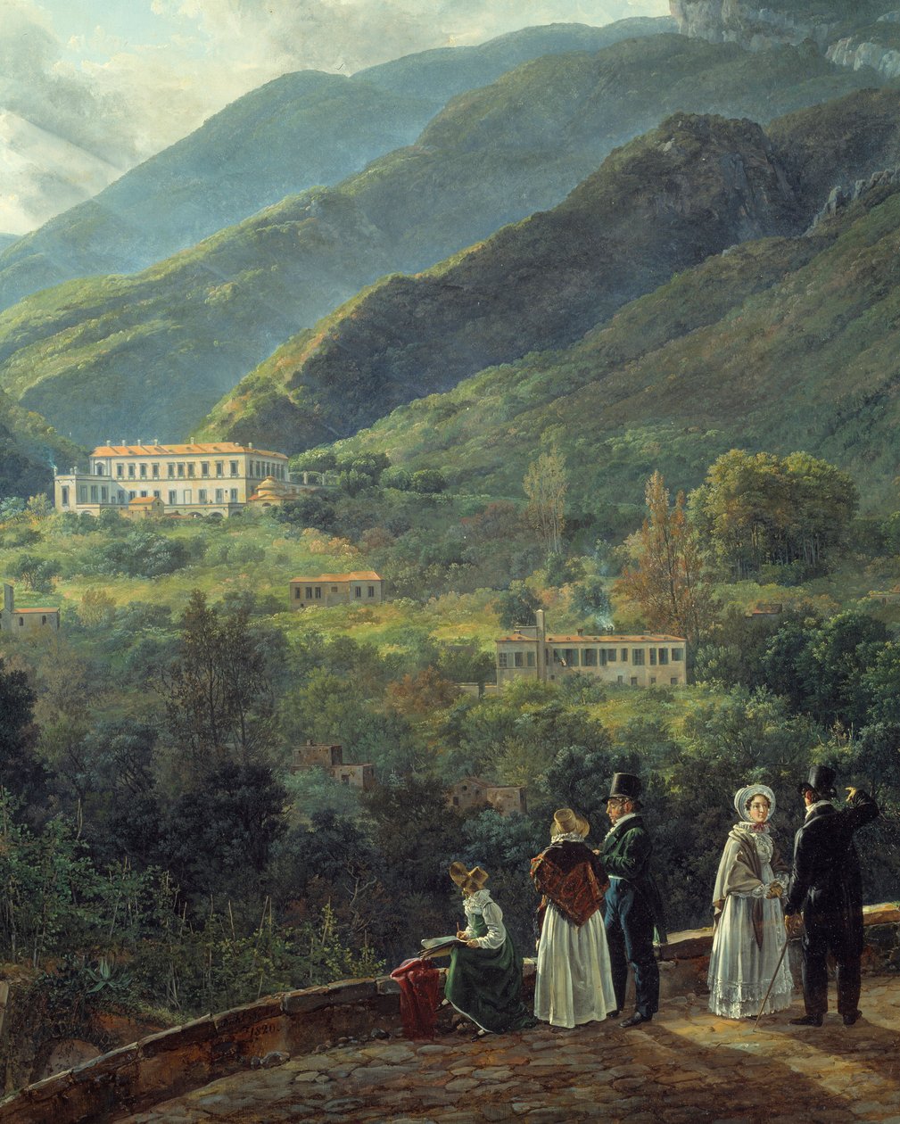 A corte dinamarquesa em frente ao casino Reale. Pintura de Johan Dahl (1788-1857) de Johan Christian Dahl