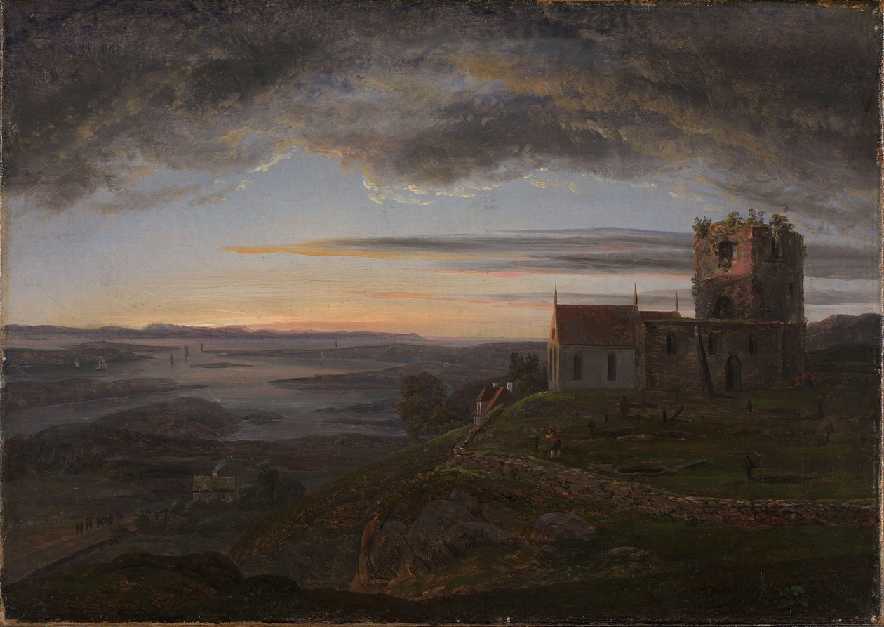 A igreja em ruínas de Avaldsnes em Karmøy de Johan Christian Dahl