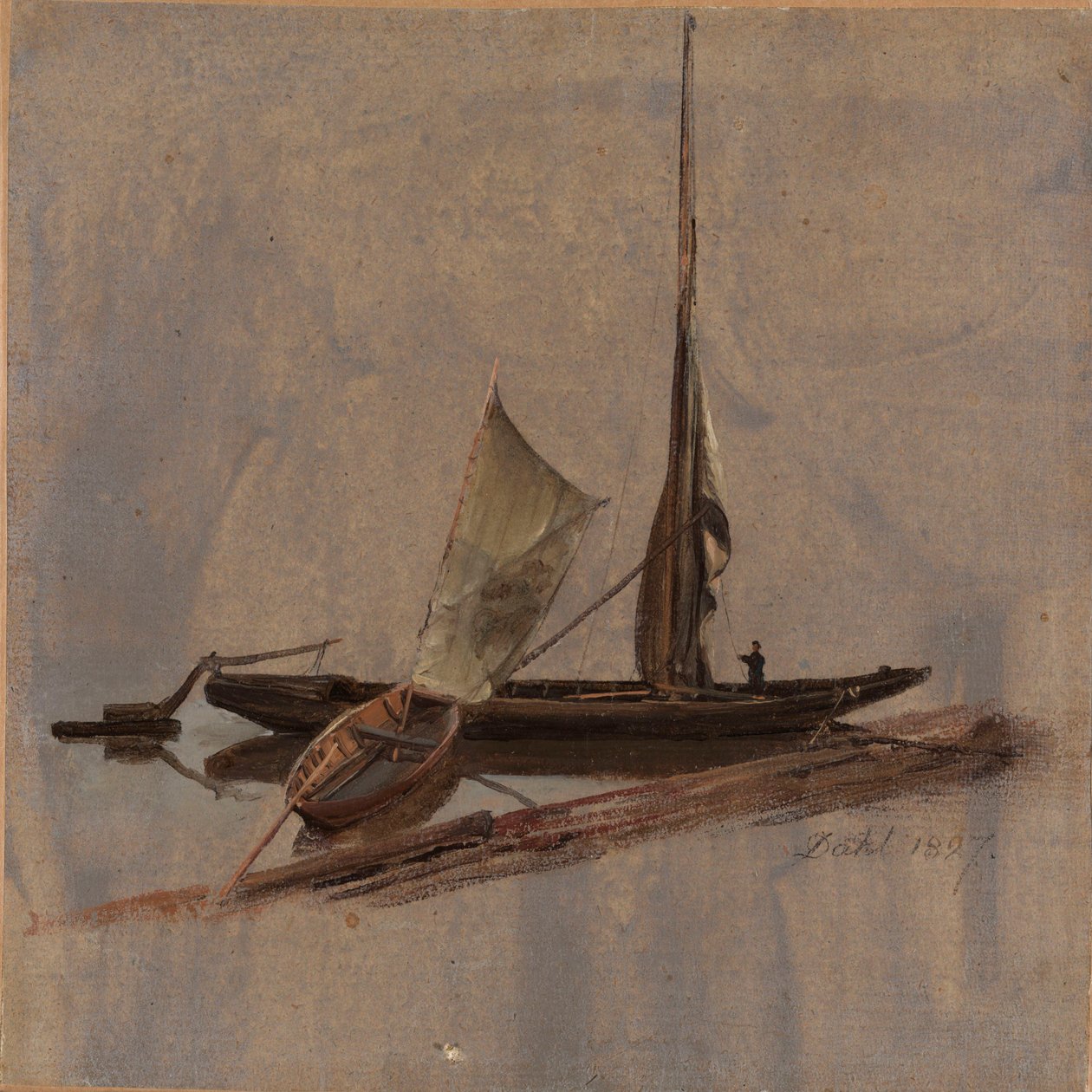 Dois barcos no rio Elba de Johan Christian Dahl