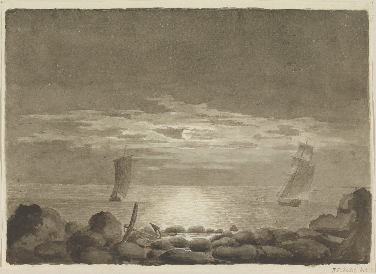 Dois navios ao luar de Johan Christian Dahl