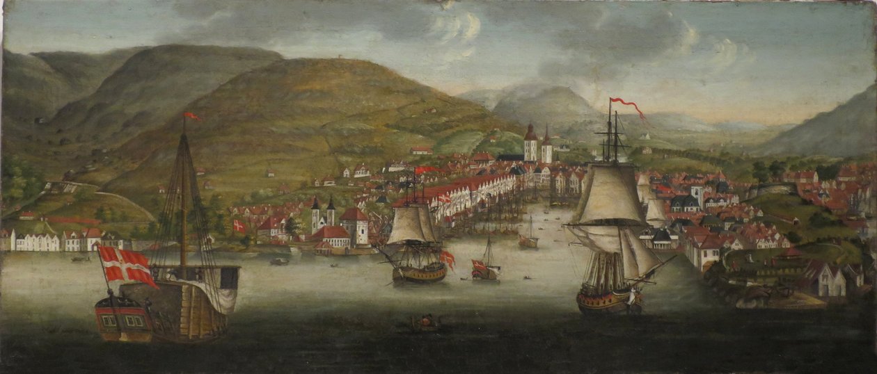 Vista do porto de Bergen de Johan Christian Dahl