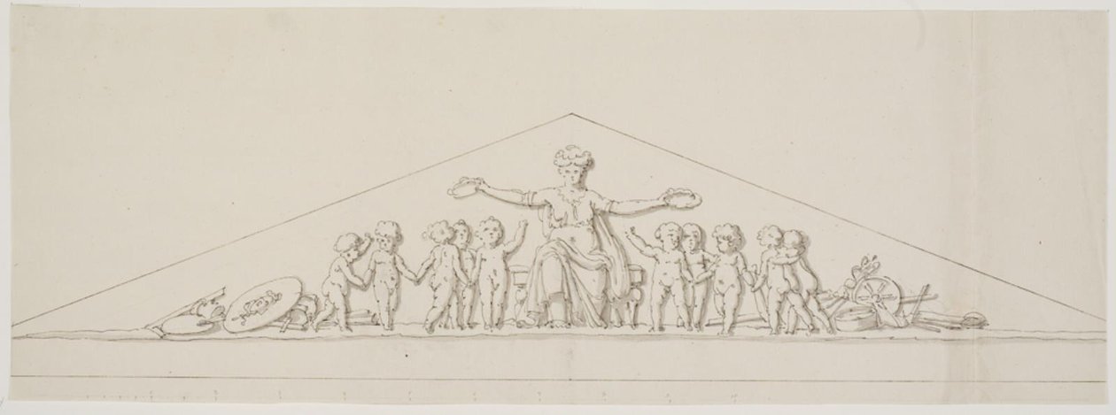 Esboço de um frontão, simbolizando prosperidade, com putti de Johan Christoph Petzold