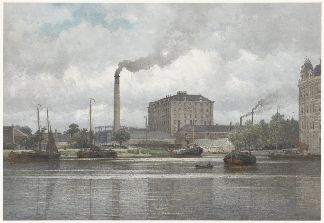 A refinaria de açúcar da empresa vom Rath em Buitensingel, Nassaukade em Amesterdão de Johan Conrad Greive