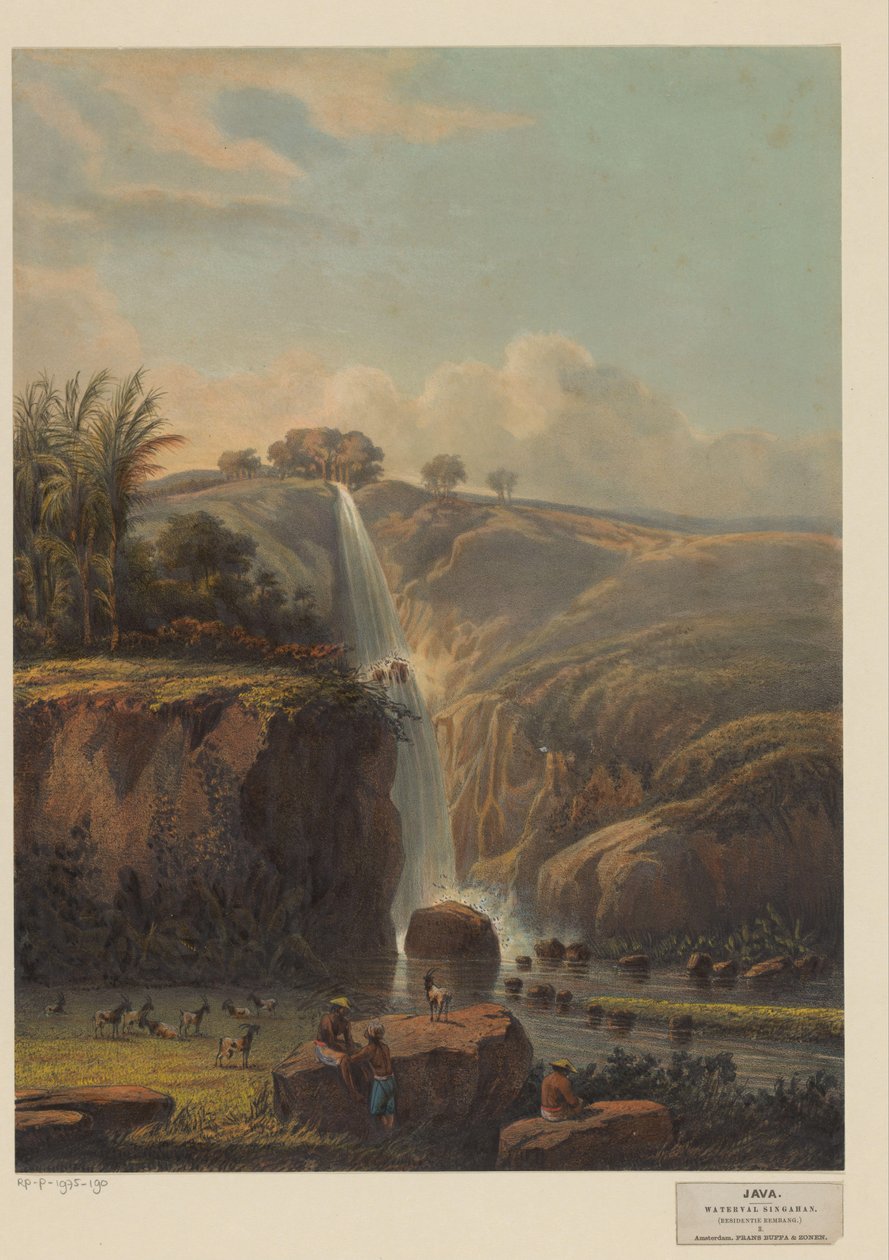 Vista da cachoeira em Singahan Cachoeira Singahan (Residência Rembang) (título no objeto) de Johan Conrad Greive