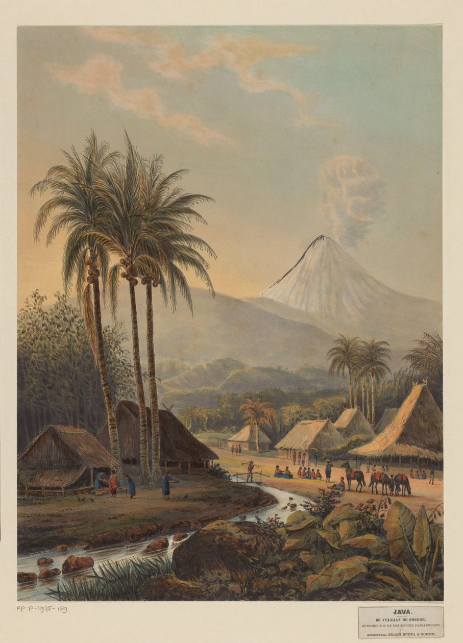 Vista de uma aldeia e do vulcão Semeru em Java
O vulcão Smeru retirado da residência de Passa Rouang (título sobre o objecto) de Johan Conrad Greive