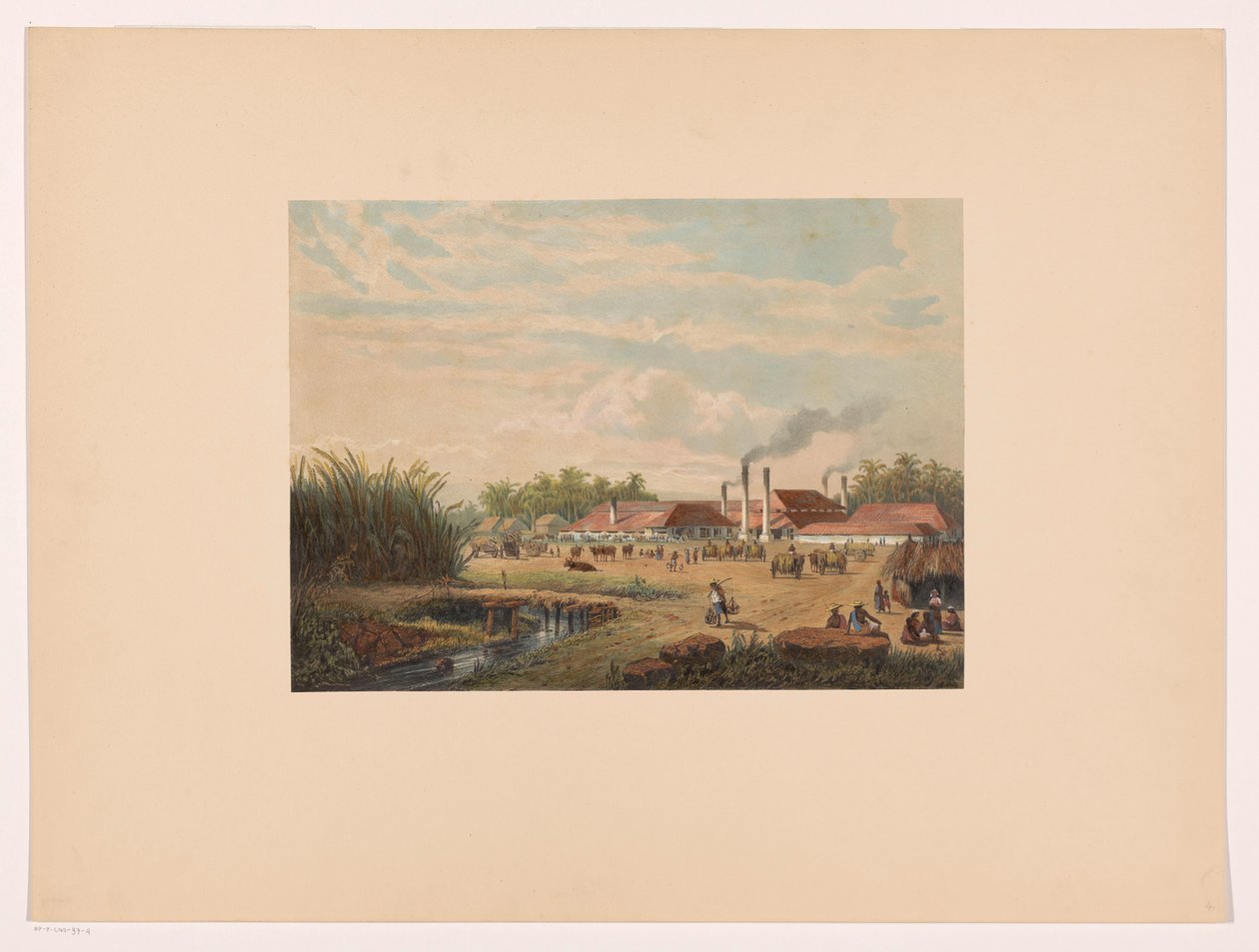 Fábrica de Pangka perto de Tegal em Java Central Fábrica de açúcar Pangka; Residência Tagal Java após pinturas e desenhos de A. Salm (título da série) de Johan Conrad Greive