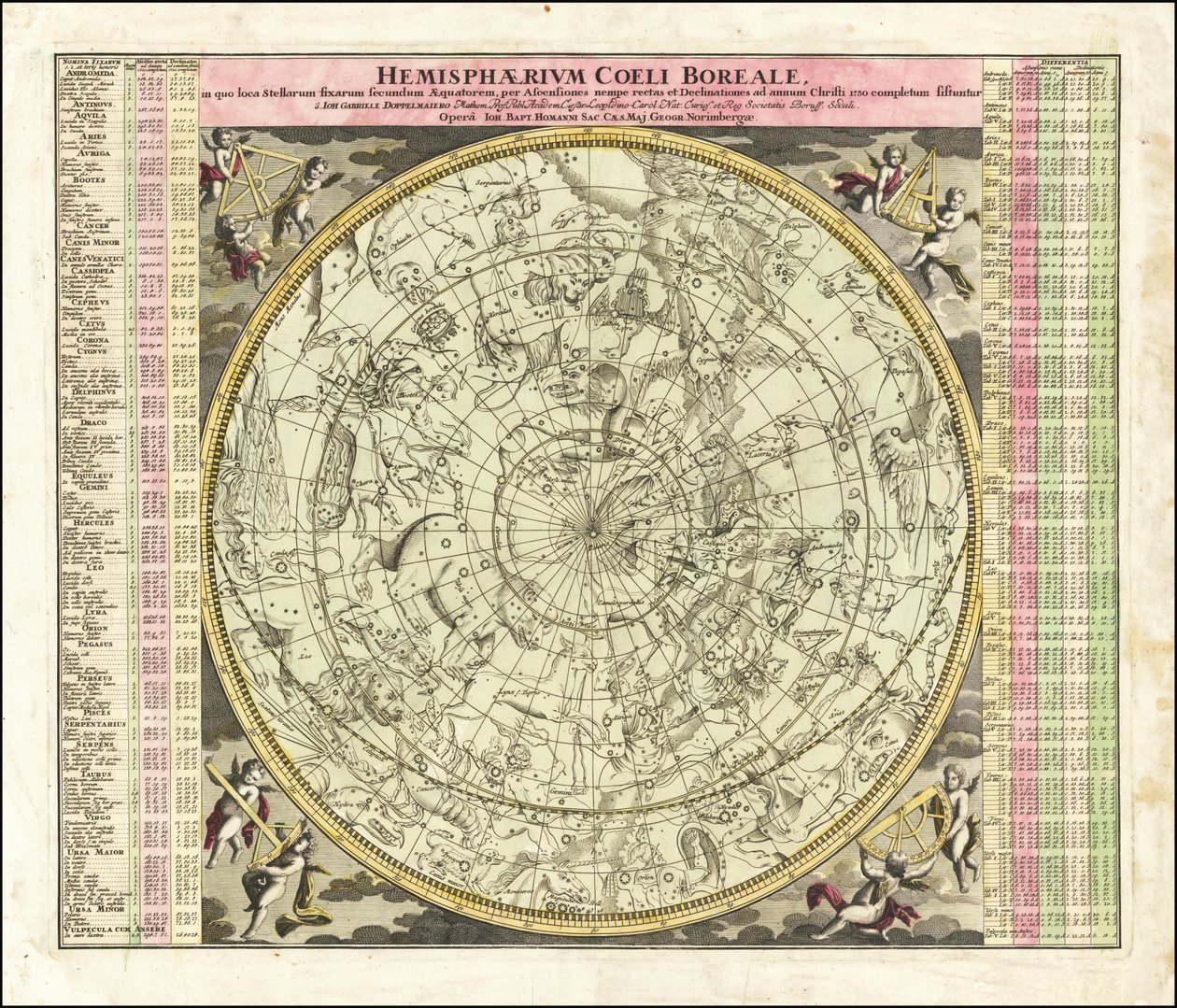Mapa celeste do céu do hemisfério norte de 1730 de Johan Gabriel Doppelmayr