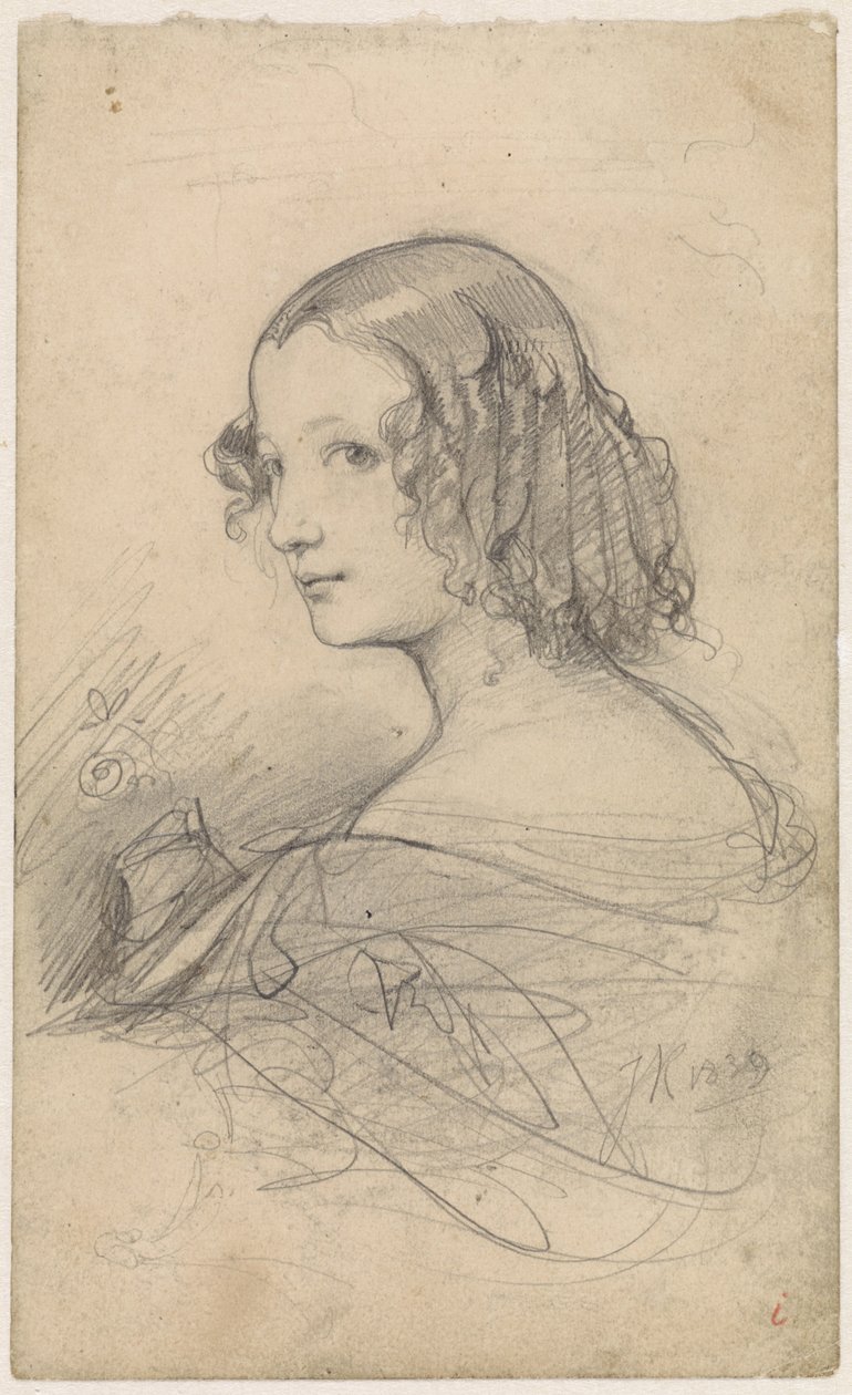 Retrato de uma jovem mulher com argolas, virado para a esquerda de Johan Hendrik Koelman