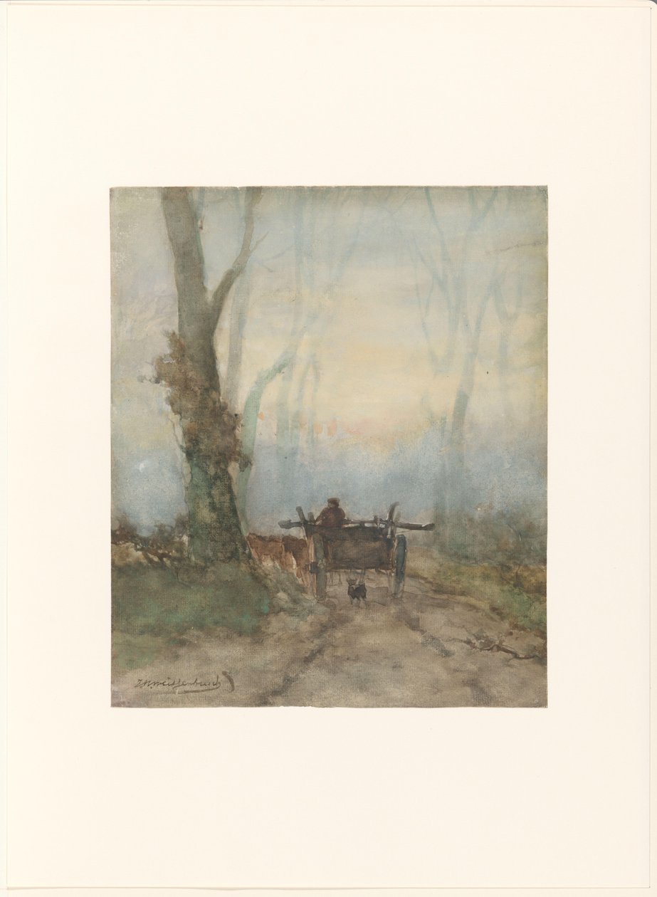 Carrinho do fazendeiro na estrada da floresta de Johan Hendrik Weissenbruch (signed by artist)