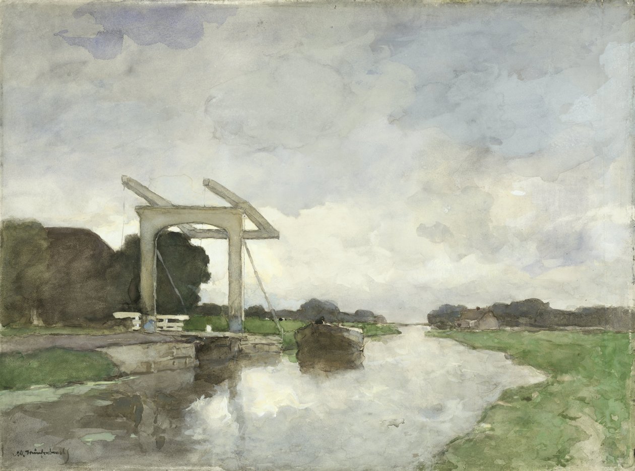 ponte levadiça ao norte Ponte levadiça em Noorden de Johan Hendrik Weissenbruch