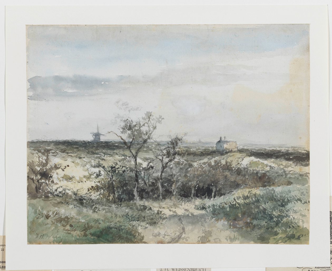 Vista da duna dos Dekkers, com antigas fábricas de gás e moinho à distância de Johan Hendrik Weissenbruch