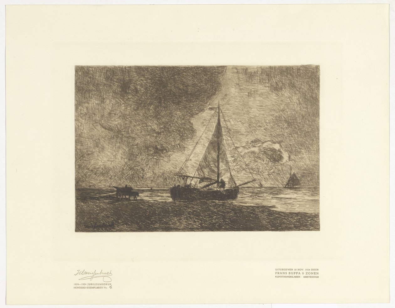Vista da praia com veleiros de Johan Hendrik Weissenbruch