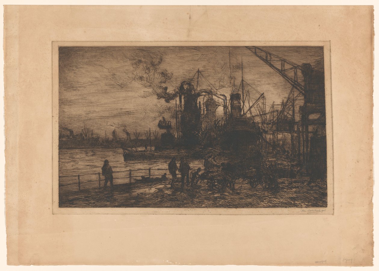 Vista do porto de Roterdão de Johan Hendrik van Mastenbroek (signed by artist)