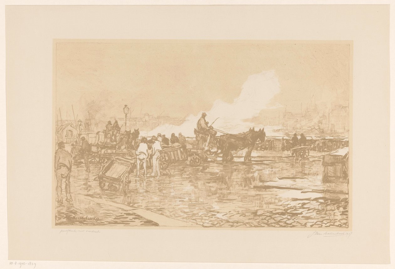 Vista do porto em Roterdão de Johan Hendrik van Mastenbroek (signed by artist)