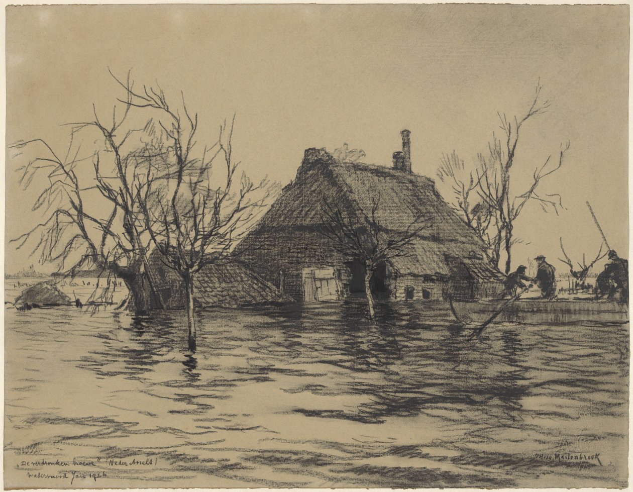 Fazenda inundada em Neder-Asselt (Land van Maas en Waal) de Johan Hendrik van Mastenbroek