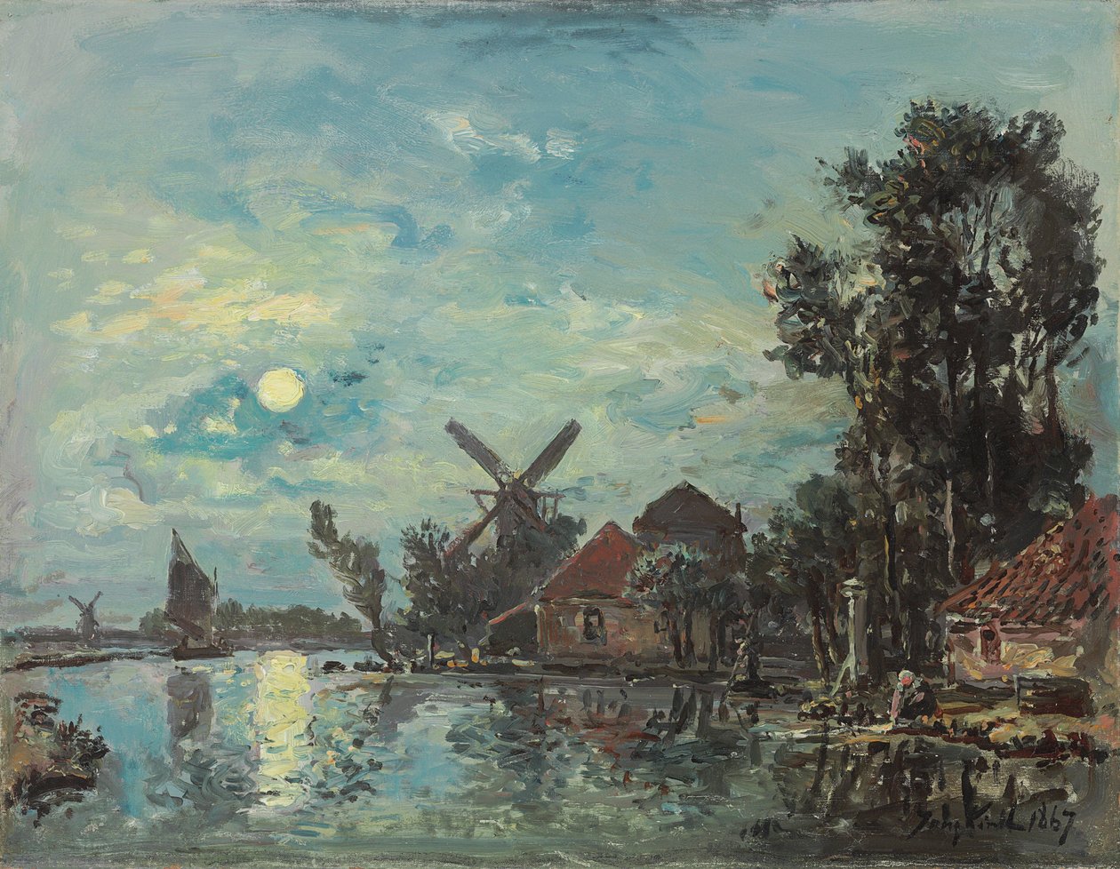 Efeito da lua no estuário, Holanda de Johan Jongkind