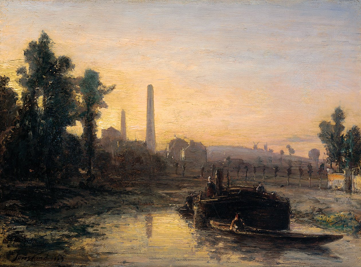 Vista para o rio em França, possivelmente perto de Pontoise de Johan Jongkind