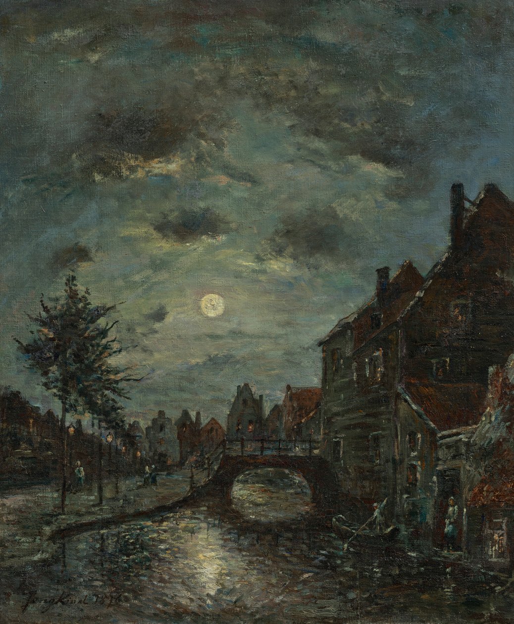 Um canal interior em Dordrecht, Claire de Lune. de Johan Jongkind