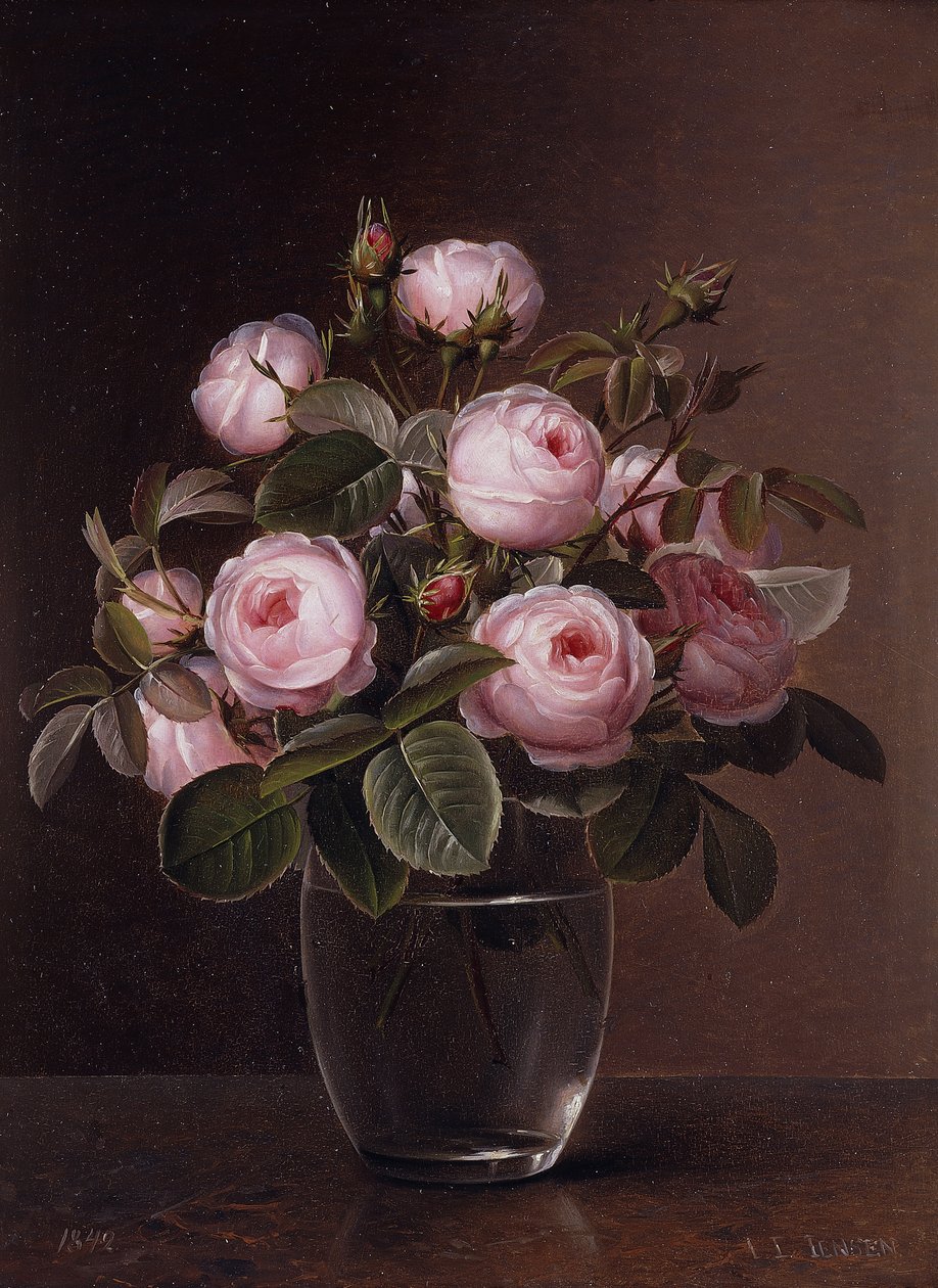 Rosas em um vaso de vidro, 1842 de Johan Laurents Jensen