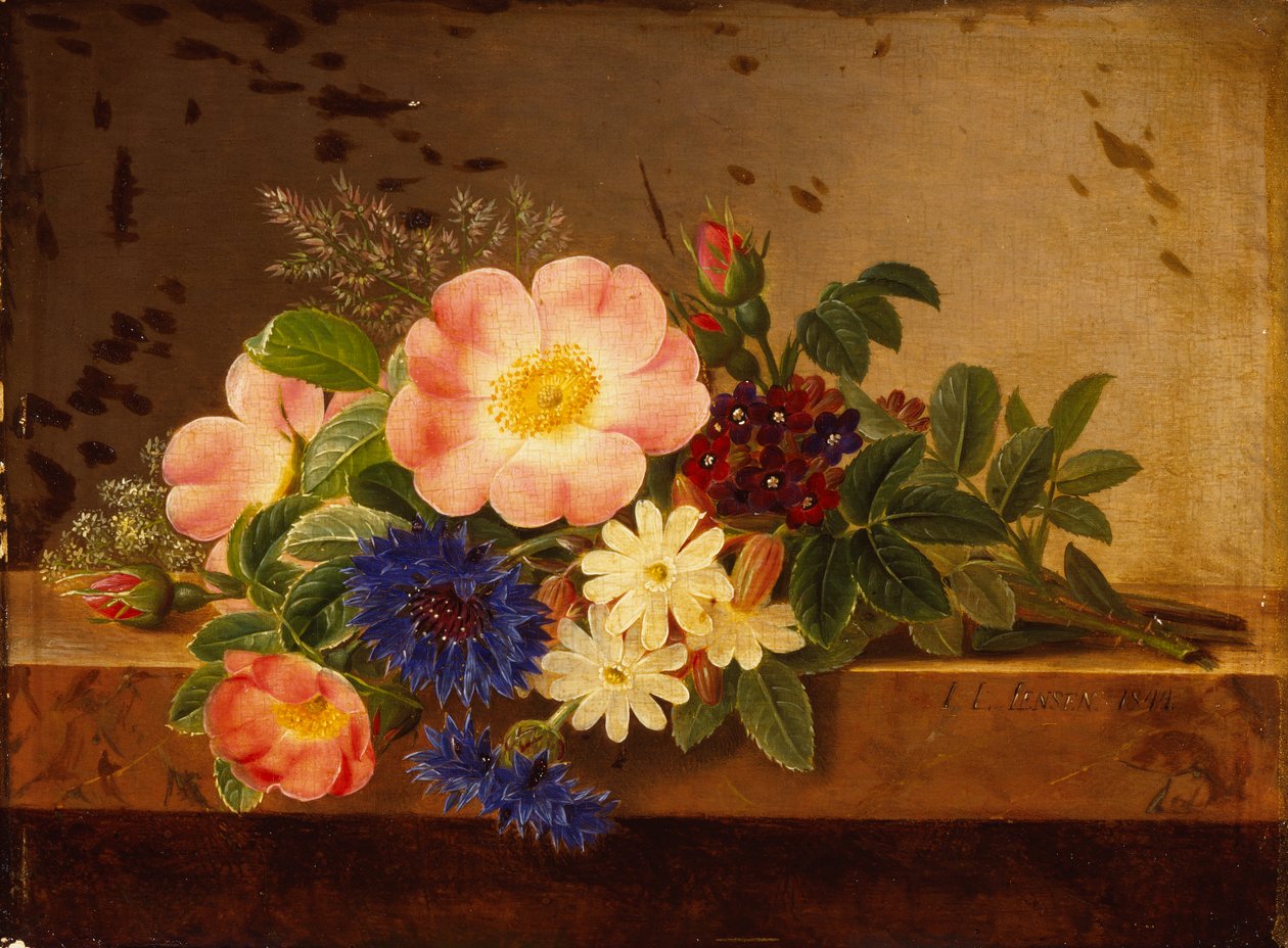 Flores Silvestres, Cornflowers e outras flores em uma borda (óleo sobre tela) de Johan Laurents Jensen