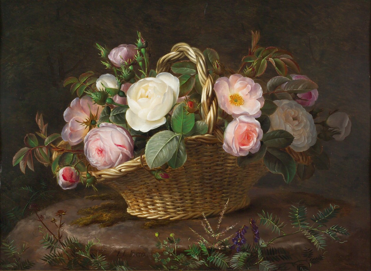 Cesta com flores, c. 1843 de Johan Laurentz Jensen