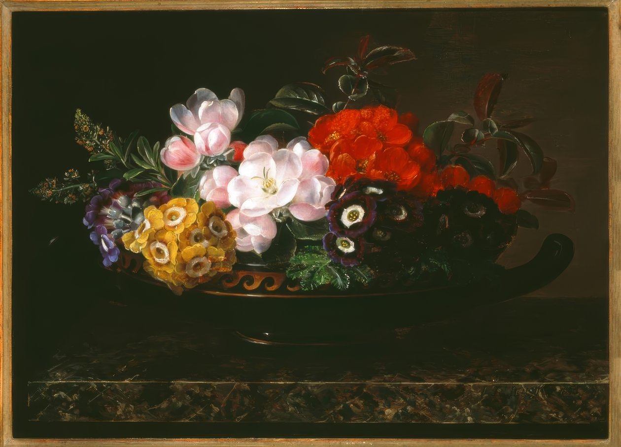 JL Jensen, ainda vida floral em copo antigo de Johan Laurentz Jensen