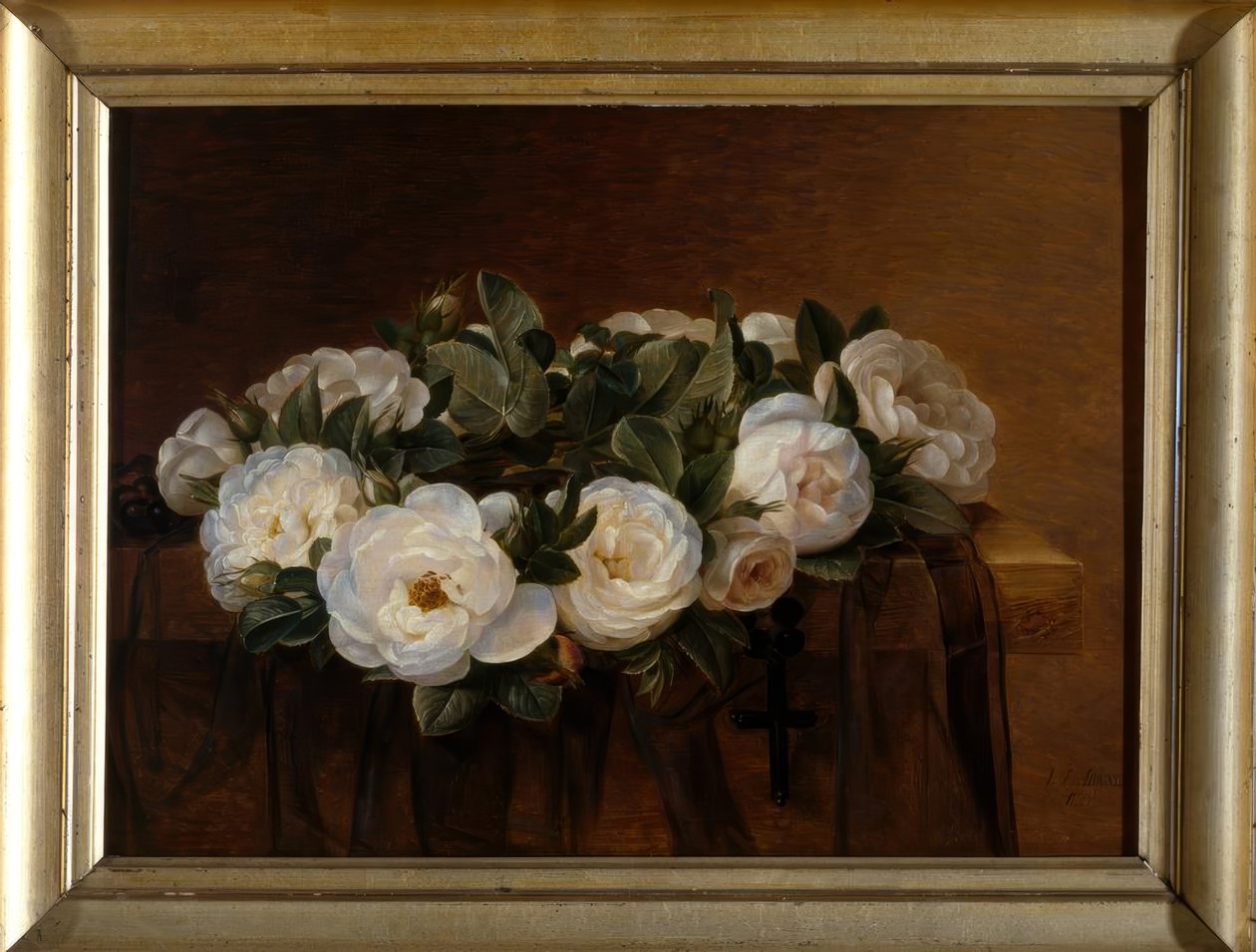 JL Jensen, coroa de rosas brancas de Johan Laurentz Jensen