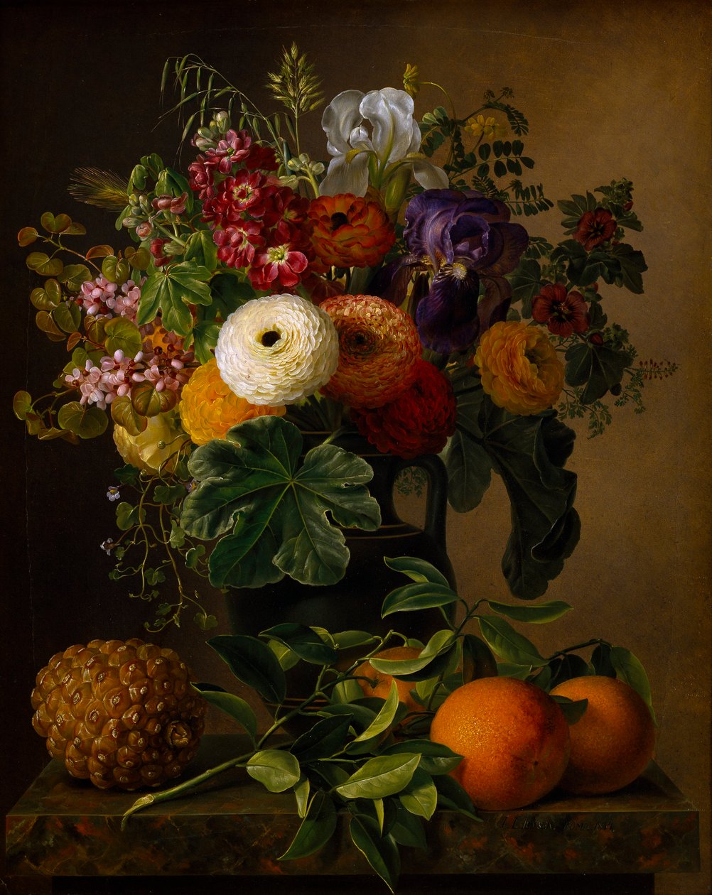 Natureza morta com flores em um vaso antigo, 1834. de Johan Laurentz Jensen
