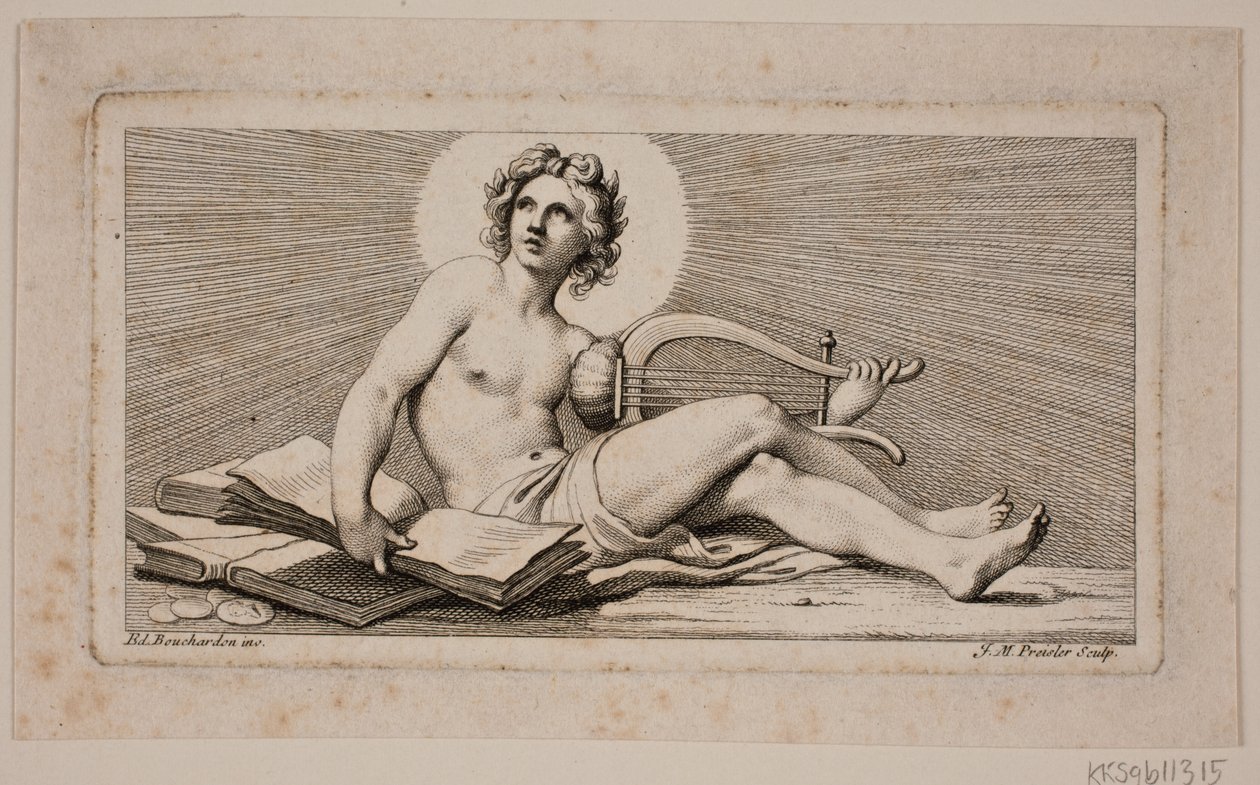 A vinheta. Um Apolo sentado com a harpa de Johan Martin Preisler
