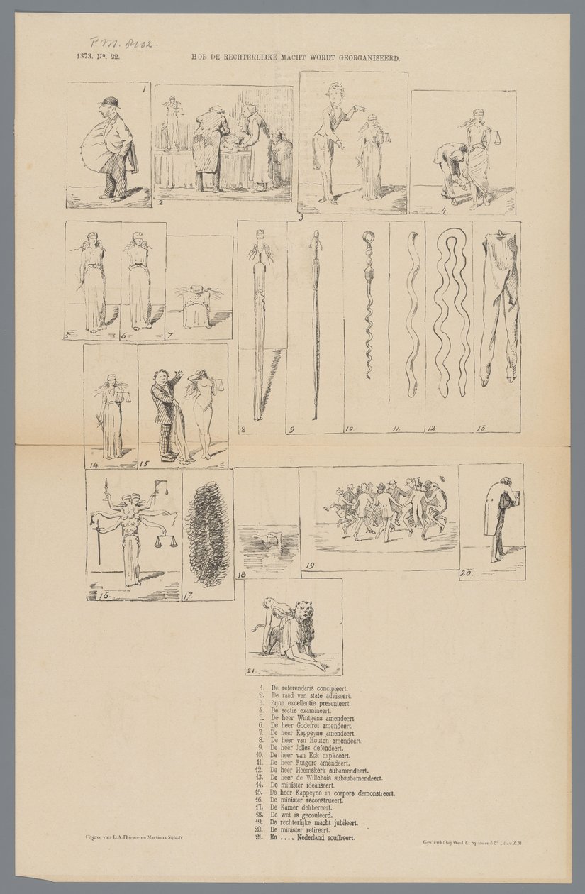Caricatura da Reforma do Judiciário, 1873 Como o judiciário está organizado (título no objeto) de Johan Michaël Schmidt Crans