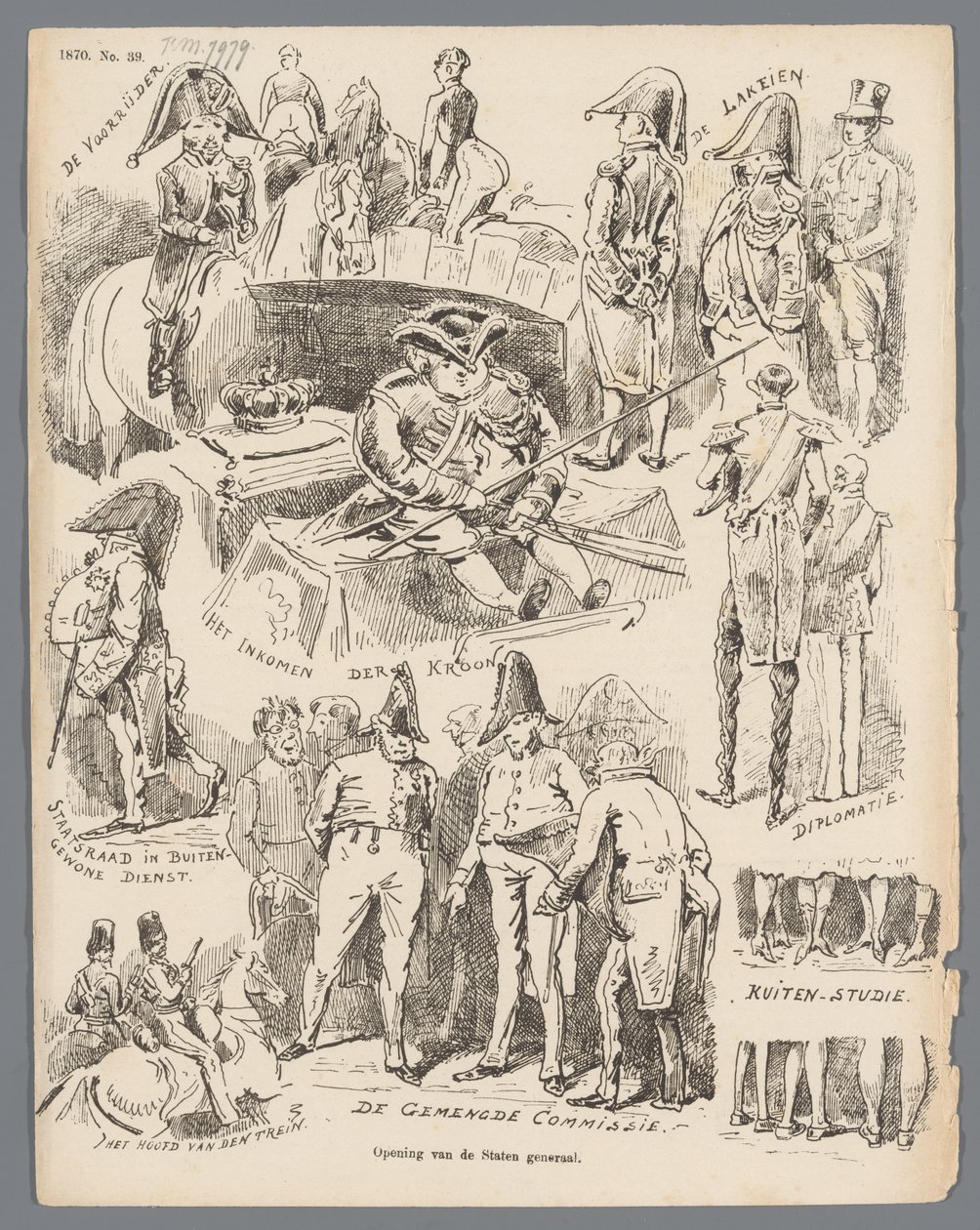 Cartoon sobre a abertura dos Estados Gerais, 1870 Abertura dos Estados Gerais (título no objeto) de Johan Michaël Schmidt Crans