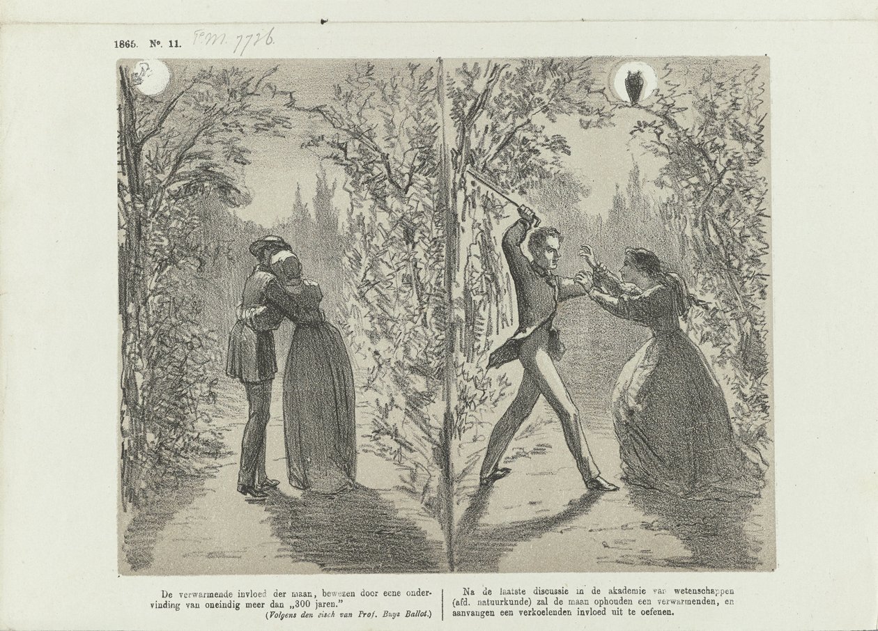 Desenho animado sobre a influência da lua, 1865 de Johan Michaël Schmidt Crans