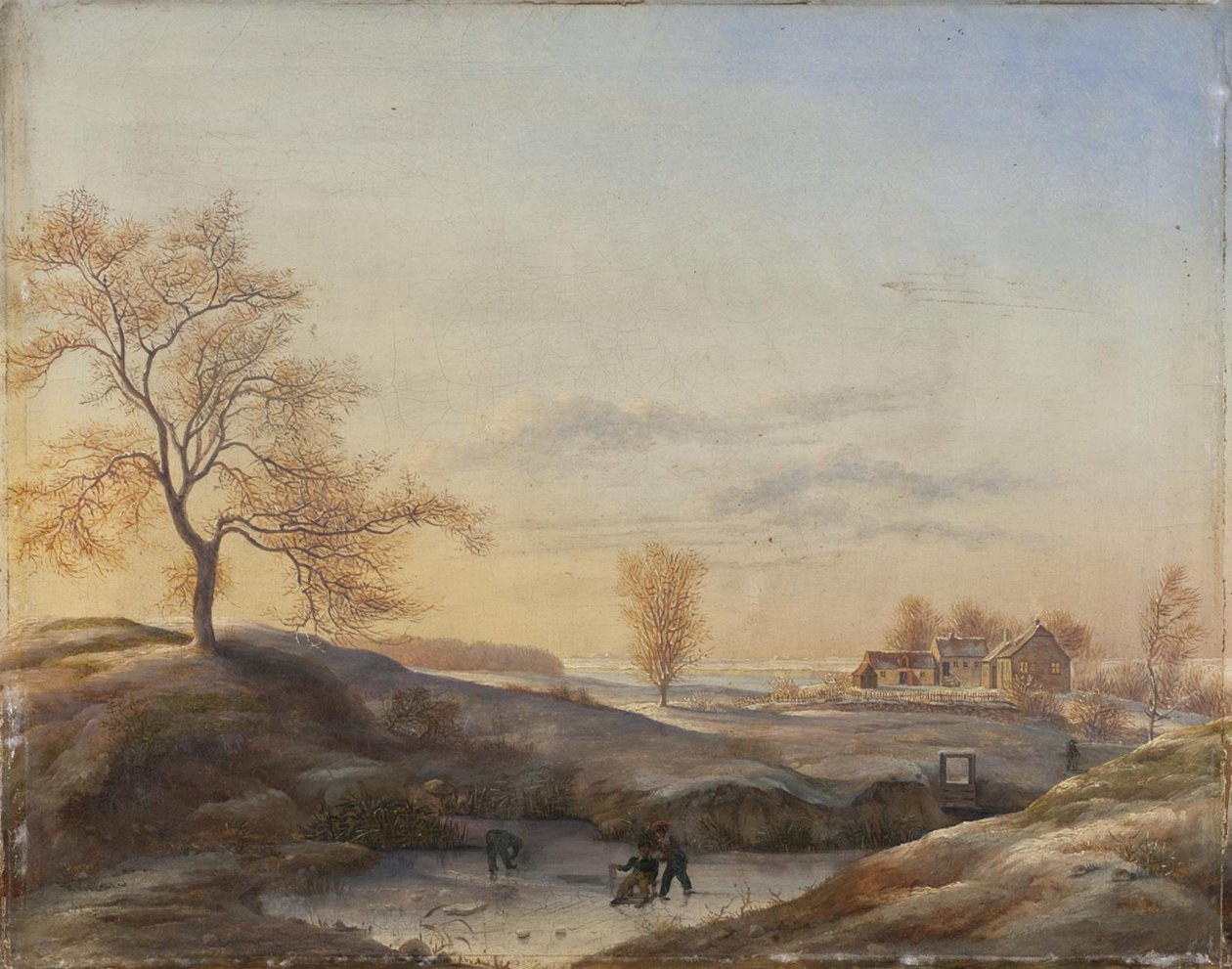 Paisagem de inverno de Frederiksdal com patinadores no gelo de Johan Stroe